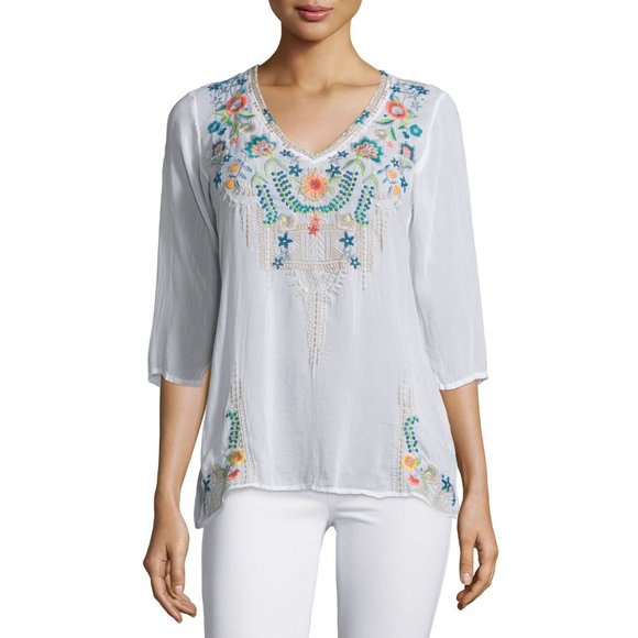 JOHNNY WAS Tropic Embroidered Blouse Size S - Picture 1 of 8